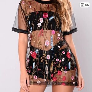 Fashion Nova Black Sheer Floral Blouse